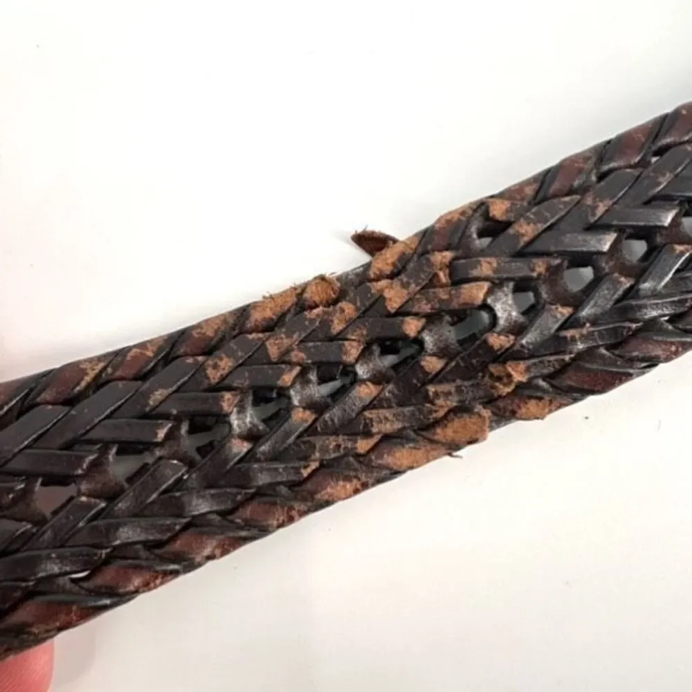 Vintage Columbia Men's Two-Tone Leather Trim Woven Braided Belt Brown Size Small